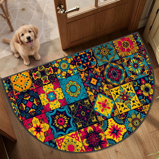 Boho Mosaic Tile Semicircle Rug 24"x36" (67 / 2' x 3' (Semicircular))