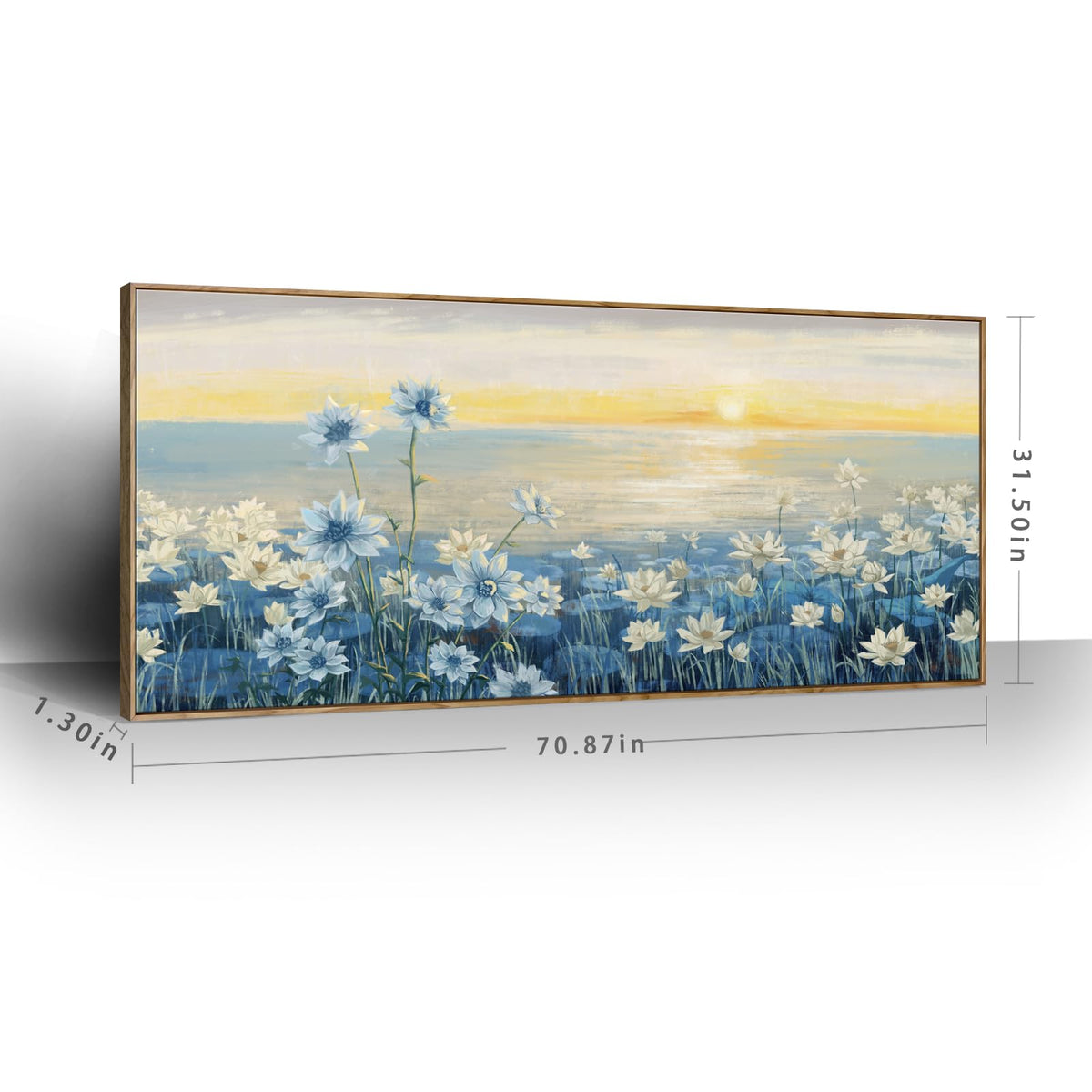 Giant Framed Wall Art for Living Room Extra large Modern Coastal Beachy Canvas Wall Art Big Floral Sunrise Blue Wall Picture Oversized Lake Nature Sunset Artwork Office Bedroom Decor 71“x31” (Sunrise Wall Art / 71"L x 31"W)