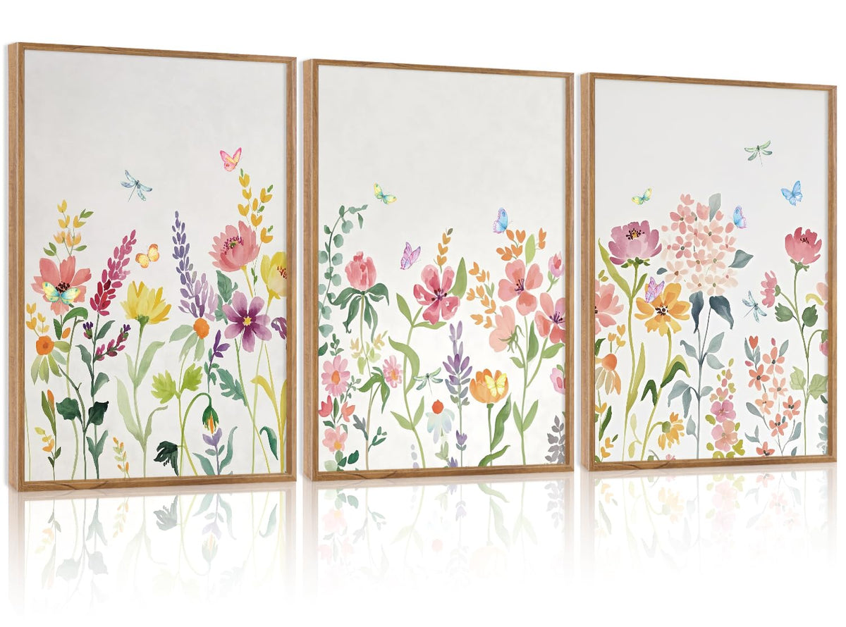Wildflower Framed Canvas Wall Art Set Of 3 (Floral wall art 4)