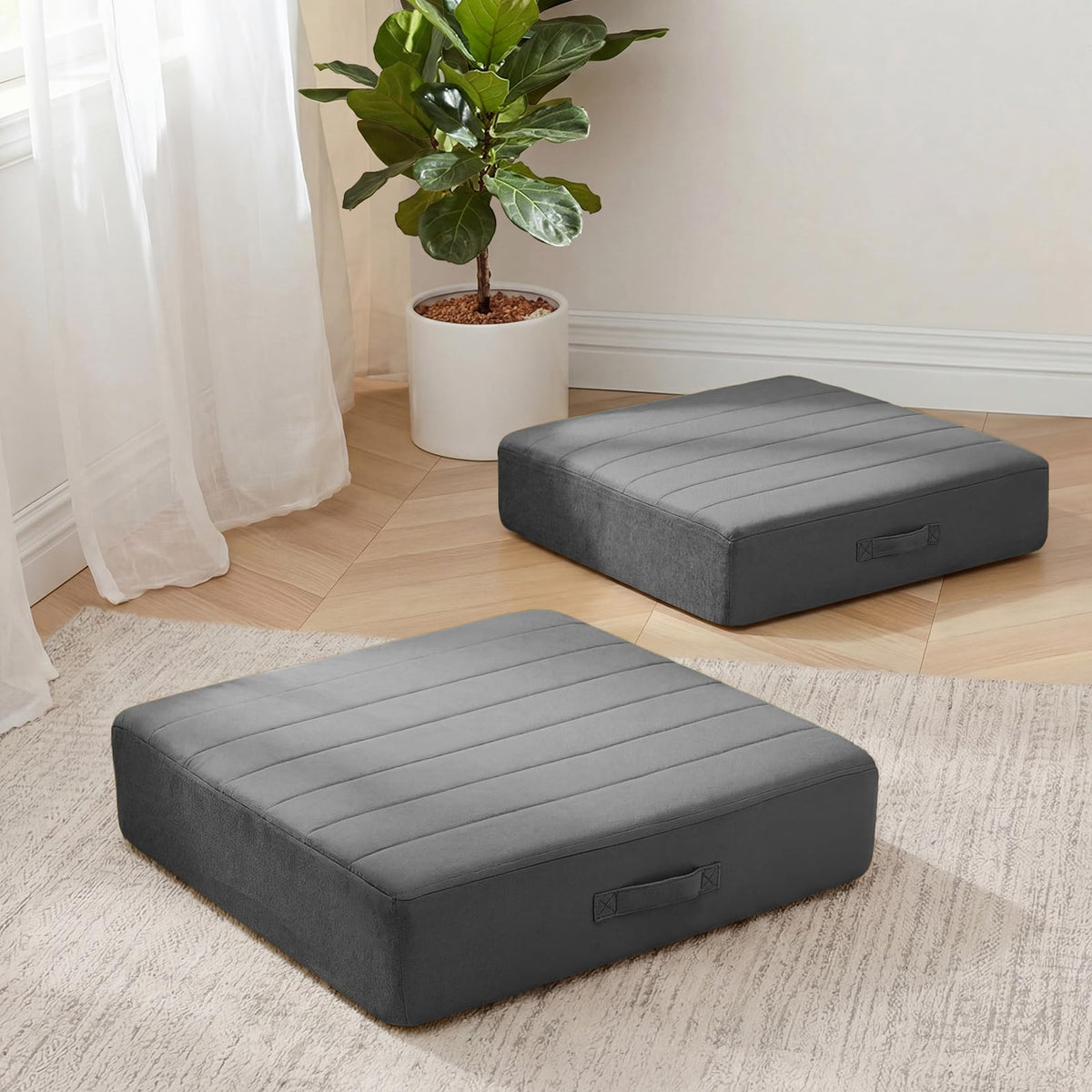 24 Inch Square Floor Pillows for Adults (24 Inch / Dark Grey)