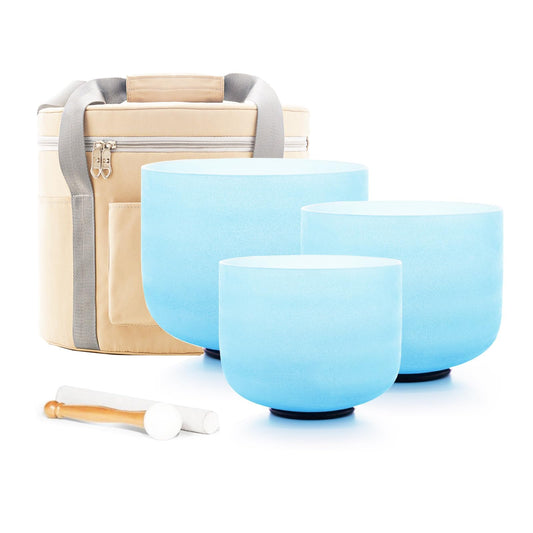 3PCS Color Crystal Singing Bowls Set (8-12inch AFC Note Baby Blue)