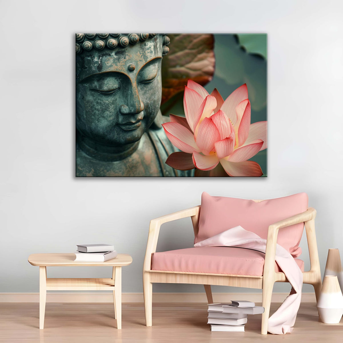 1Pcs Zen Buddha Lotus Flower Canvas Wall Art Spiritual Decor for Meditation Peaceful Home Decor Asian Cultural Symbolism Tranquil Art for Living Room Bedroom Office Ready to Hang (40"L x 30"W / 1PCS-Buddha)