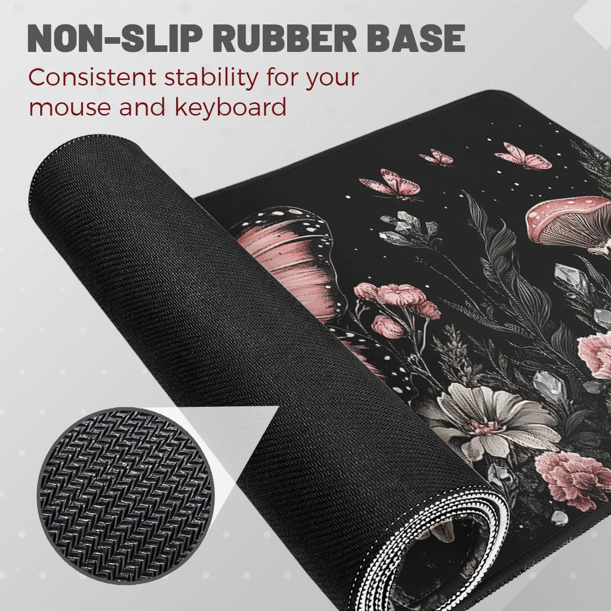 Gothic Skull Large Gaming Mouse Pad Pink Butterfly Mushroom Dark Floral Desk Mat (Gothic Skull / 35.4L x 15.7W inches)