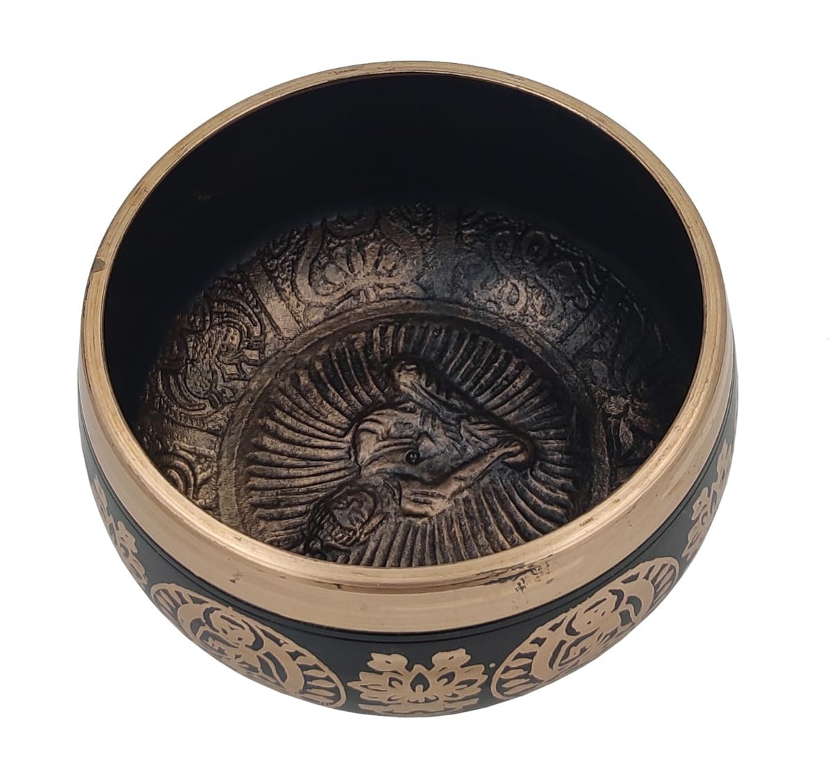 Handmade 4 Inches Bell Metal Tibetan Buddhist Singing Bowl Musical Instrument For Meditation (Scripture design | 4 inches | Black)