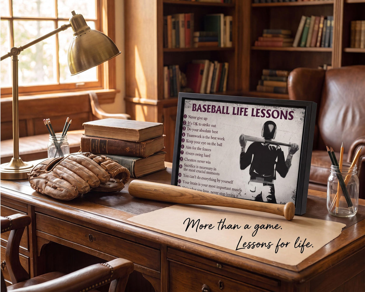 Black Framed Baseball Life Lessons Canvas Wall Art 16x24in (Baseball / 24"L x 16"W)