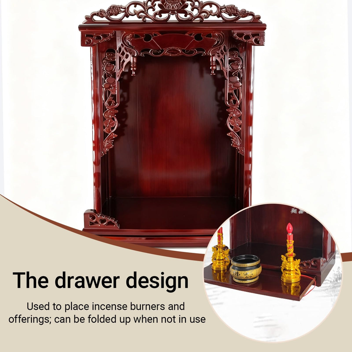 Wall mounted desktop wood buddhist altar (Walnut / 80cm/31.4in)