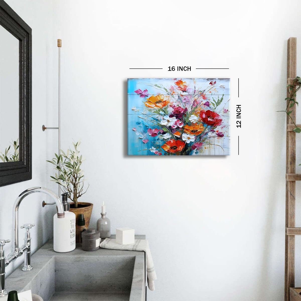 Colorful Flower Wall Art for Living Room Decor Red Wildflowers Painting Orange Botanical Prints Wall Decor Modern Abstract Watercolor Floral Artwork for Girls Bedroom Bathroom Home Decorations 12x16" (16"L x 12"W / Colorful Floral)