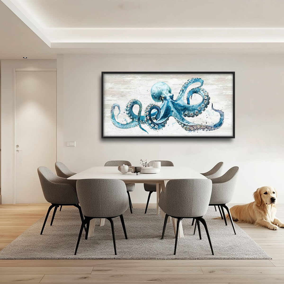 Octopus Large Wall Art Ocean Sea Nautical Pictures Rustic Blue Octopus Animal Wall Decor Canvas Print Painting Artwork for Bathroom Living Room Bedroom 60L x 30W (Octopus / 60"L x 30"W)