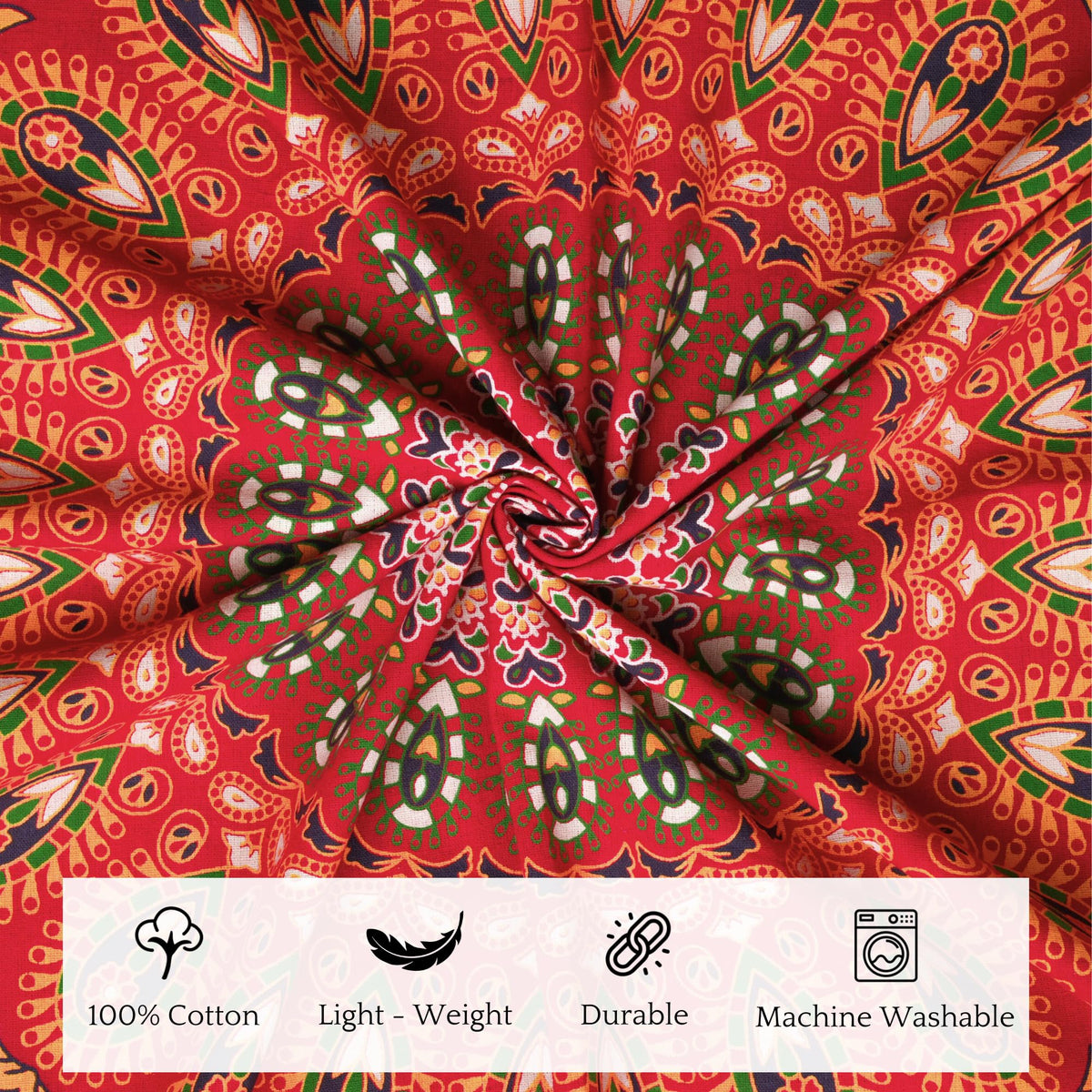 Mandala Wall Hanging Tapestry for Bedroom and Living Room Decor with Peacock Pattern Indian Boho Bohemian Small Tapestries Golden Red 60x50 Inches (Golden Red / 60"L x 50"W)