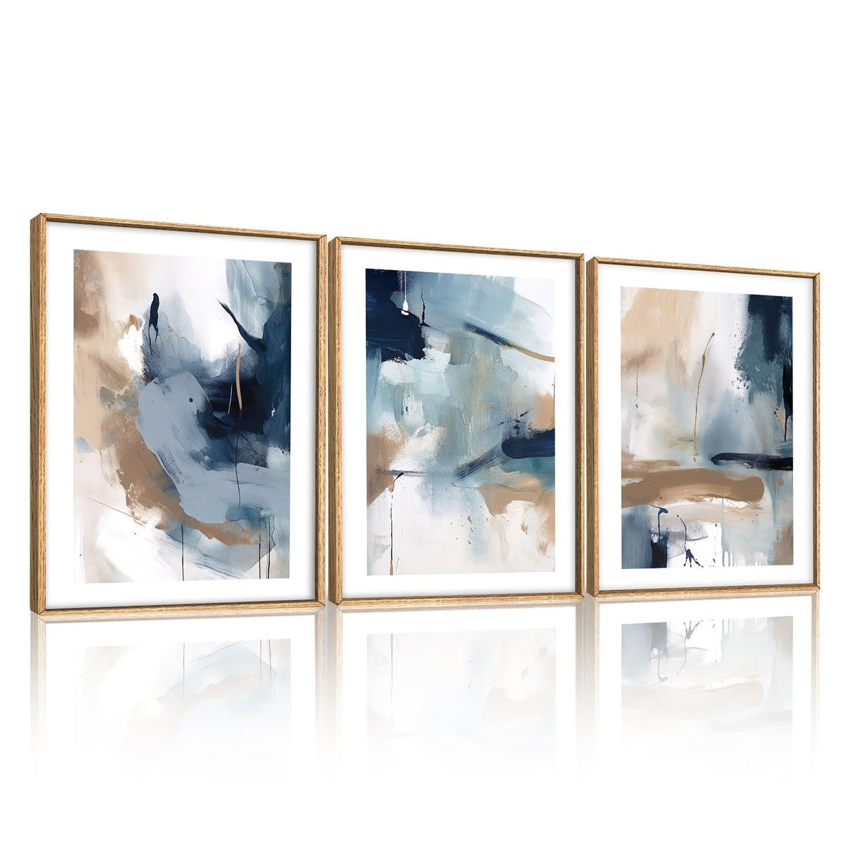 Abstract Navy Blue Framed Canvas Wall Art (Modern Blue and Brown Wall Art / 12''x16''x3)