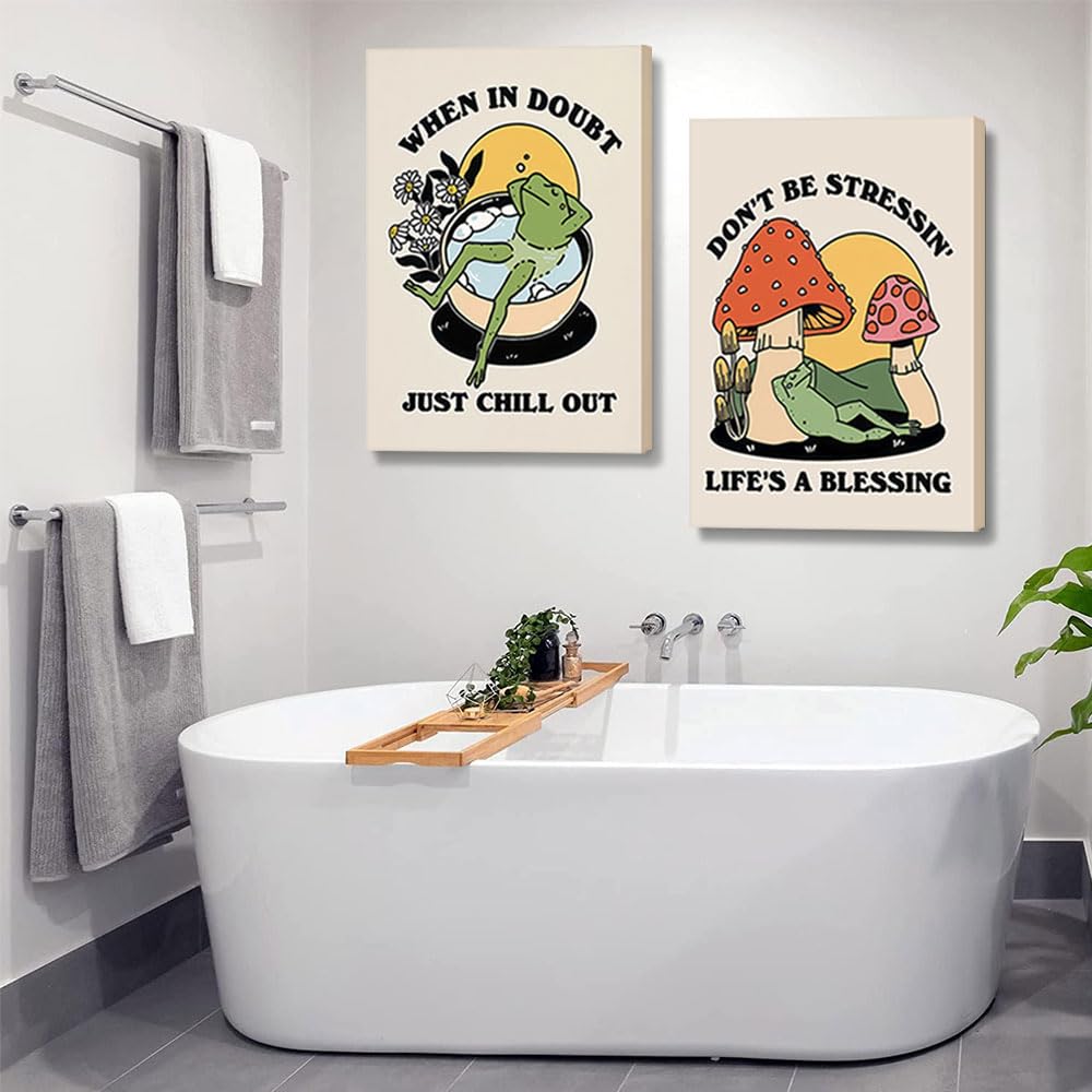 Retro Groovy Frog Mushroom Wall Art 70s Vintage Chill Quote Canvas Prints (frog / 24"L x 16"W)