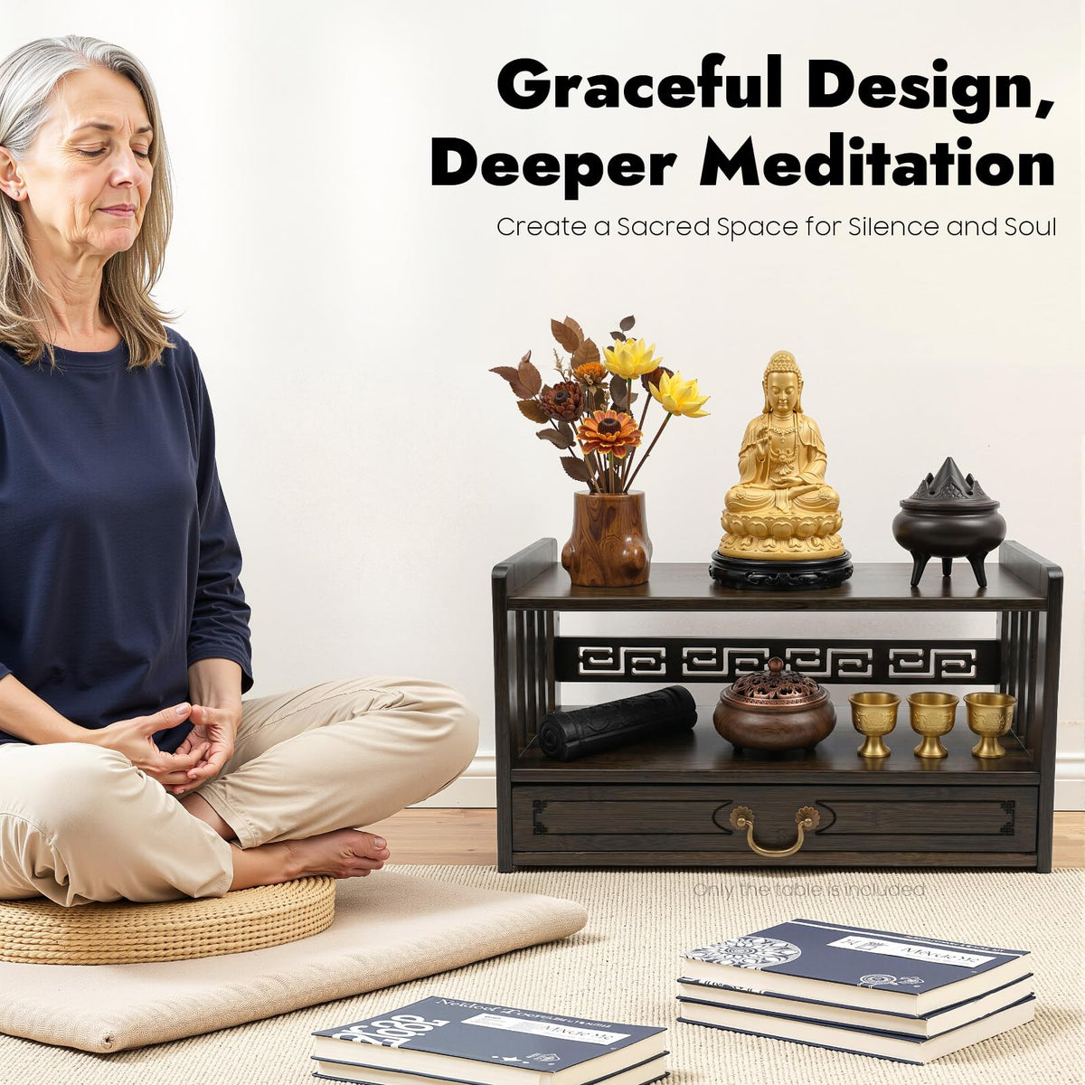 Meditation Storage Table (Walnut Color / 20.4×9.8×11in)