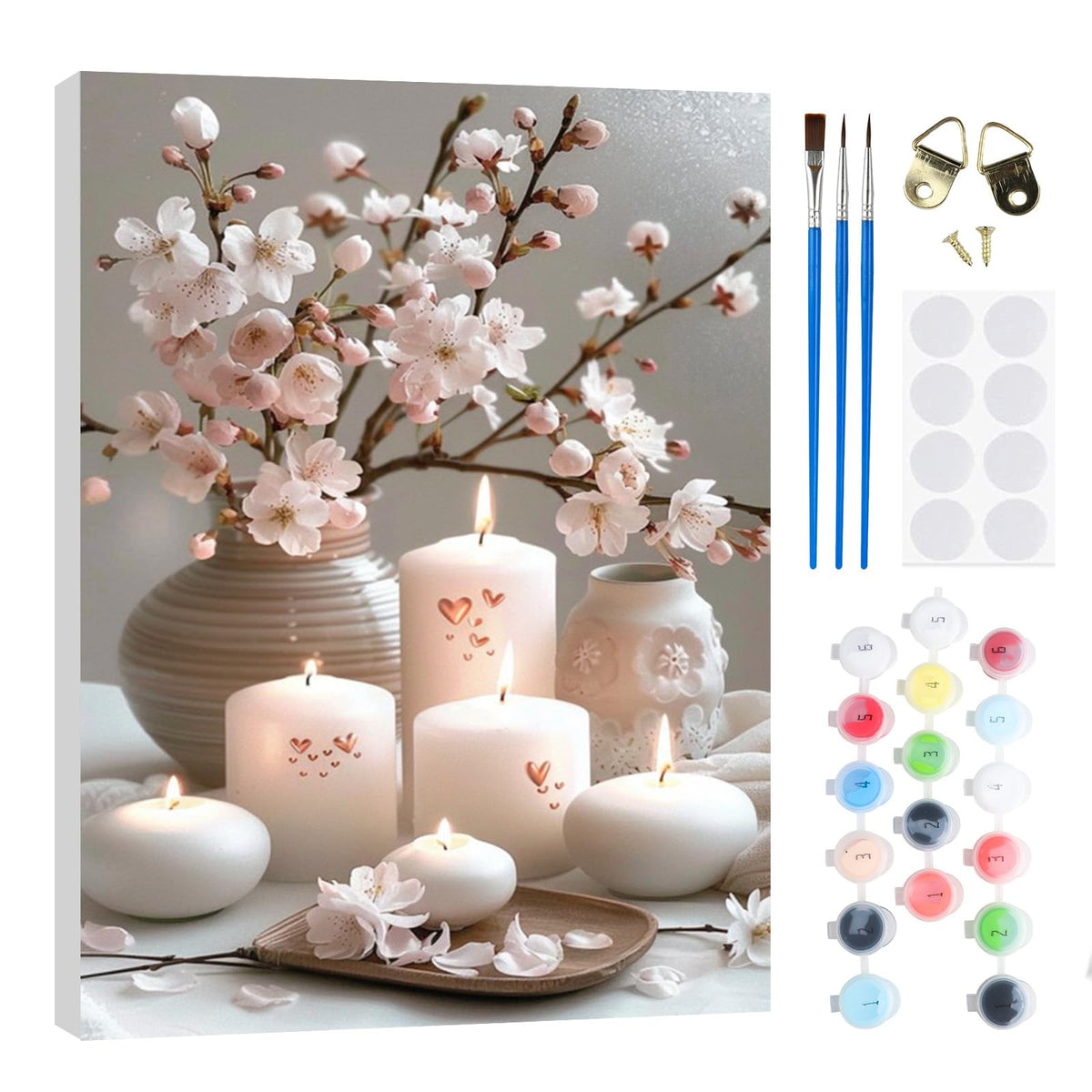 Candle Flowers Paint by Numbers Kit with Frame for Adults