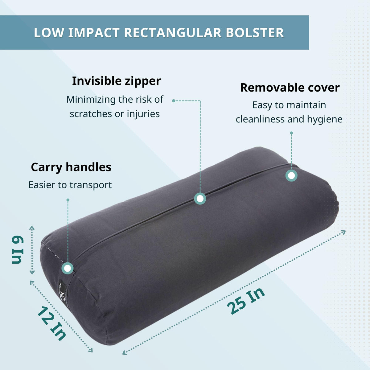 Low Impact Cotton Rectangular Yoga Bolster (D. Low Impact - Rectangular / Black)