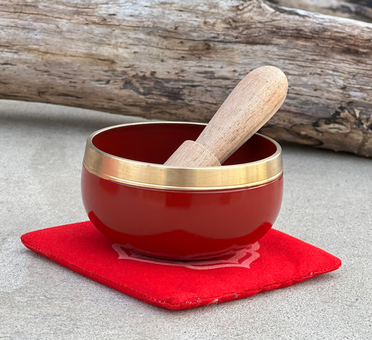 Tibetan Root Chakra Premium Palm Size Singing Bowl Gift Box Set (Red)