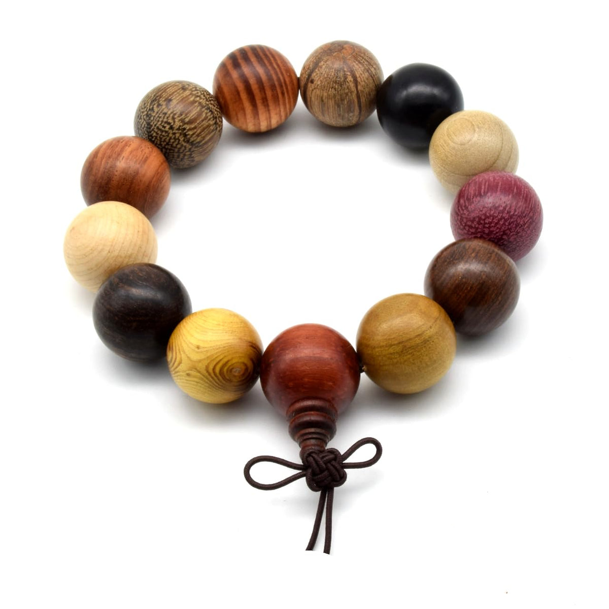 Unisex Natural Colorful Wood Buddhist Prayer Beads Bracelet Necklace Tibetan Mala Prayer Beads (18mm 13beads)