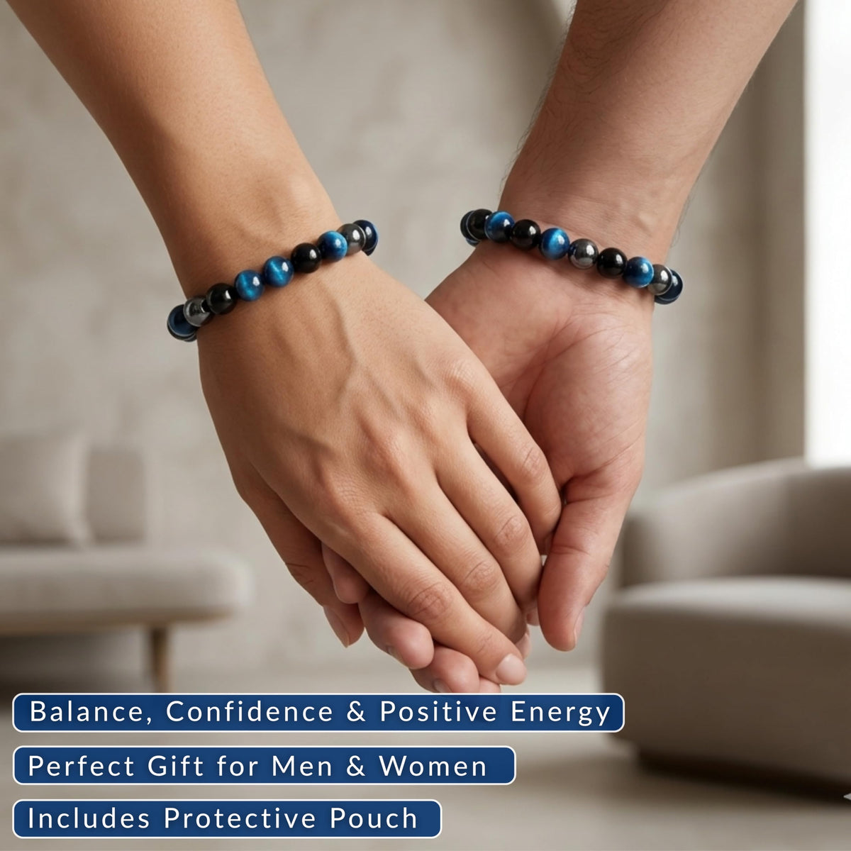 Triple Protection Blue 8mm Beaded Bracelet (Triple Protection Blue / Small)