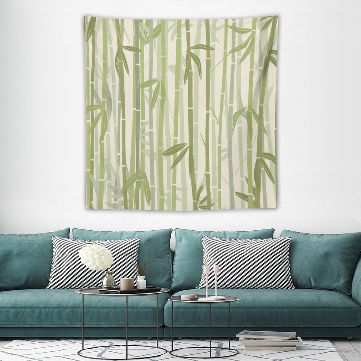 Bamboo Print Tapestry Wall Hanging Nature Plant Japanese Bamboo Leaves Lotus Light Color Pattern Tapestries Home Decor for Living Room Bedroom Apartment Farmhouse Dorm 60"x60" (60"L x 60"W / Bamboo-6)