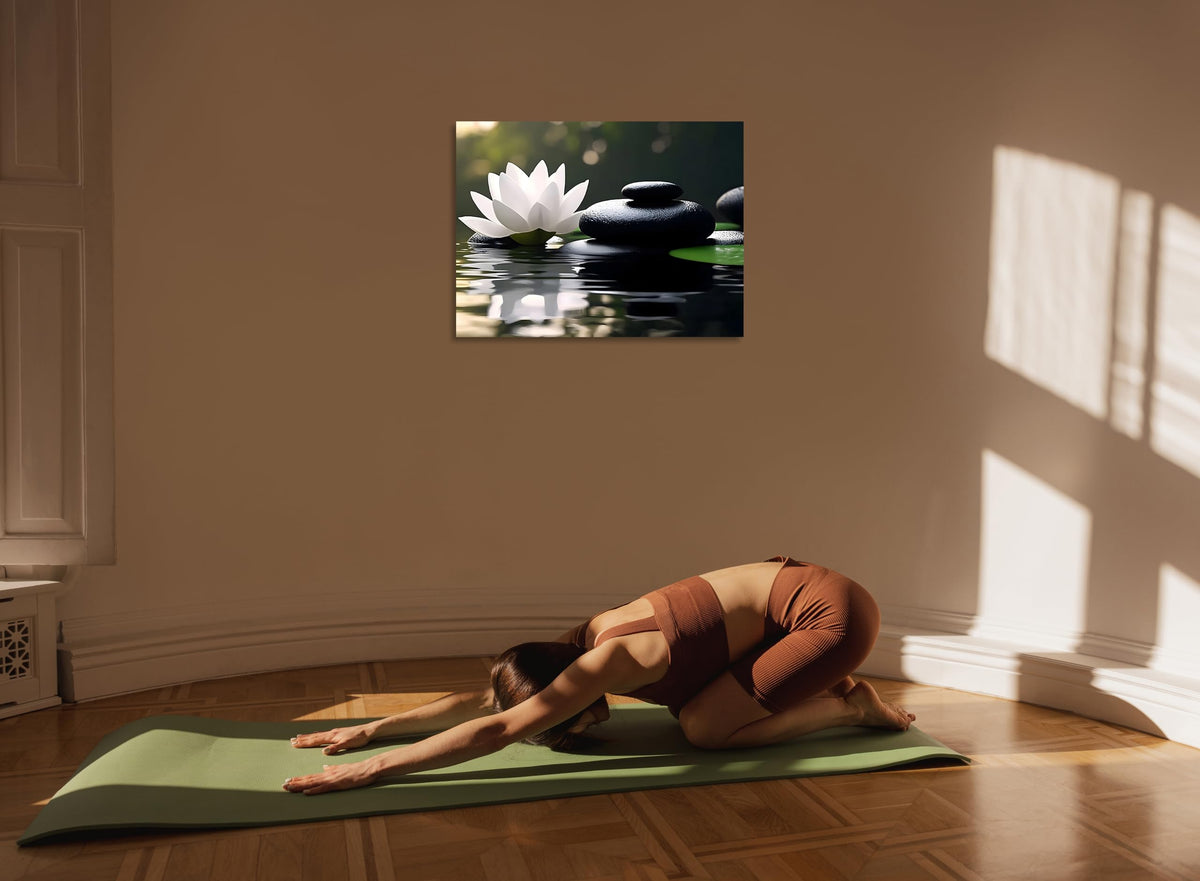 Lotus Flower Wall Art Zen Canvas Wall Art Lotus Flower in Water Painting Lotus Zen Pictures Spa Inspired Print Zen for Yoga Spa Spiritual Meditation Room Wall Decor Framed 12X16 inch (16"L x 12"W / Zen Lotus 01)
