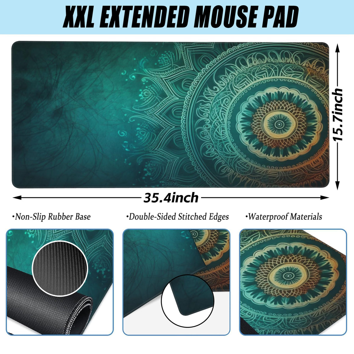 Large Gaming Mouse Pad for Desk (15.7" x 35.4" / Retro Mandala Flower)