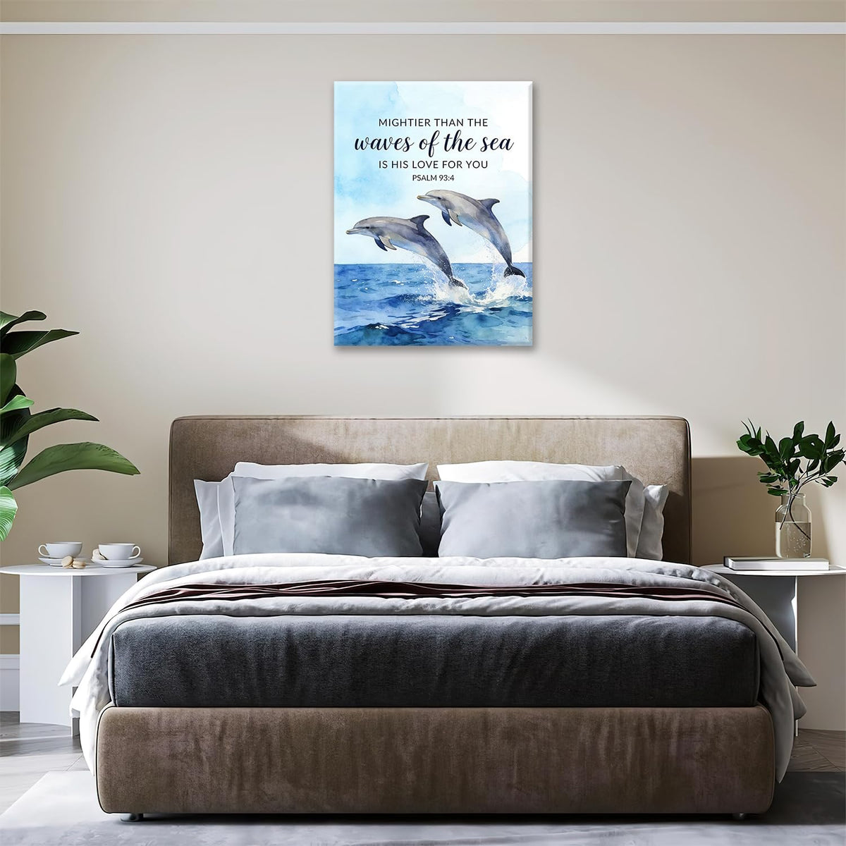 Dolphin Canvas Wall Art Inspirational Print Painting Framed ArtWork 12"x16" (Two Dolphins / 16"L x 12"W)