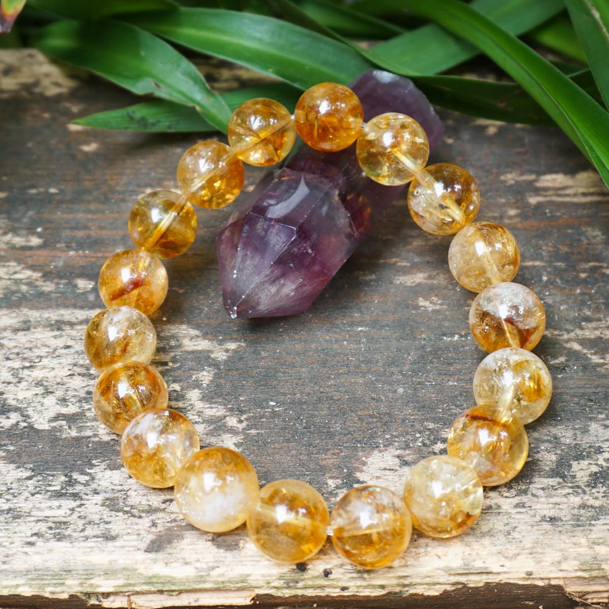 12MM Citrine Bracelet for Women Men Yellow (12MM Citrine Bracelet)