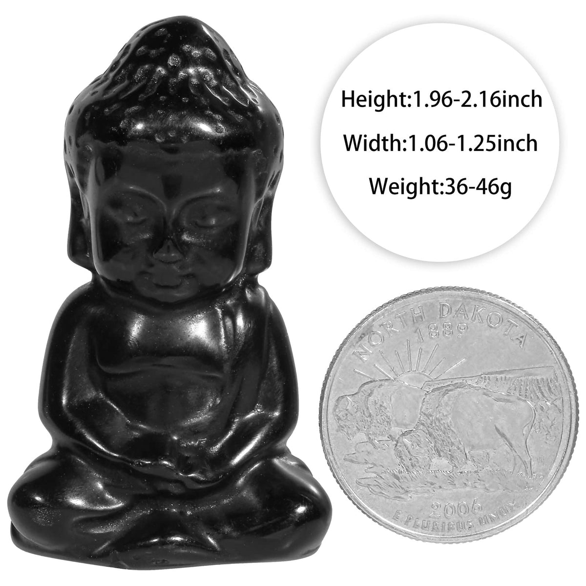 Hand Carved Buddha Statue Crystal Stone Decor for Home Office (Black)