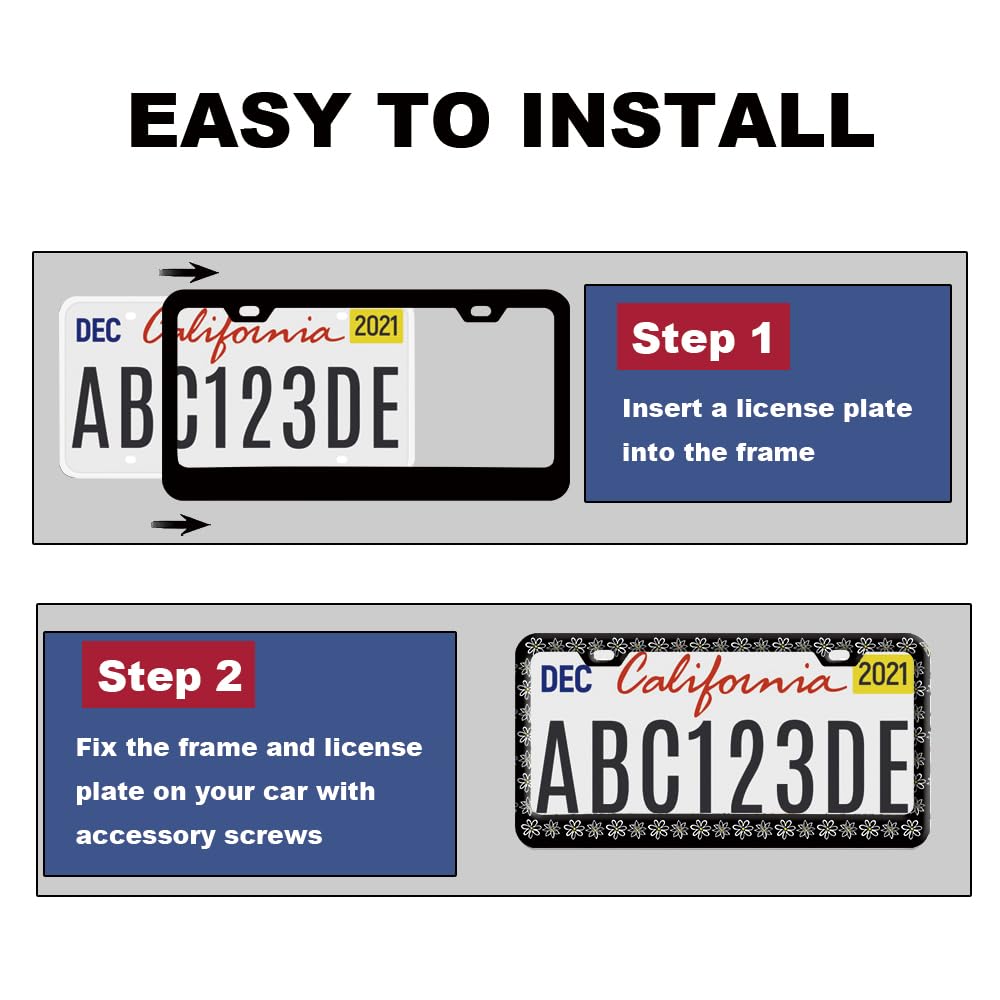 Black White Floral License Plate Frame for Women 1Pc Car Tag (for Floral-Daisy b / 1 pack)
