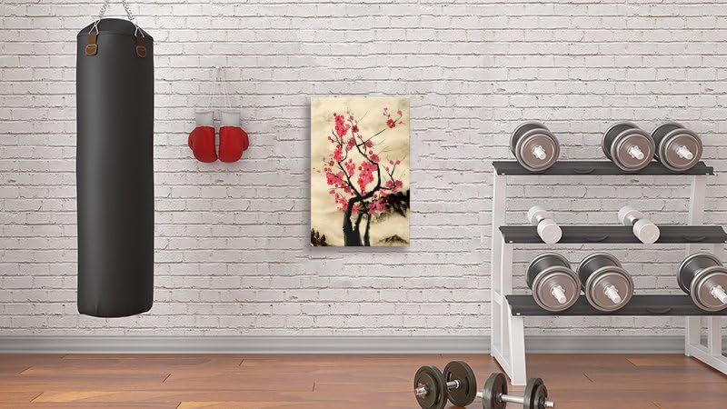 Cherry Blossom Branch Print Traditional Japanese Sakura Poster Wall Art living Room Wall Hang Flowers Canvas Decor Framed 8"X12" (12"L x 8"W / Frame-5)