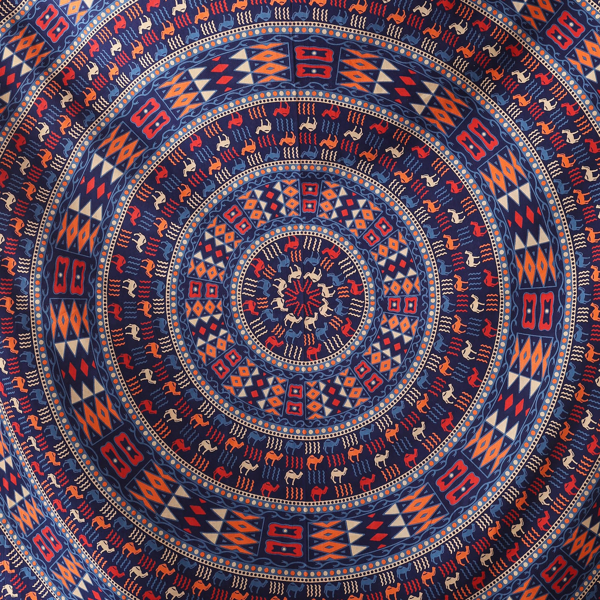 Queen Mandala Hippie Hippy Camel Ethinic Psychedelic Tapestry Wall Hanging (105L" x 81W" / Camel Blue Orange)