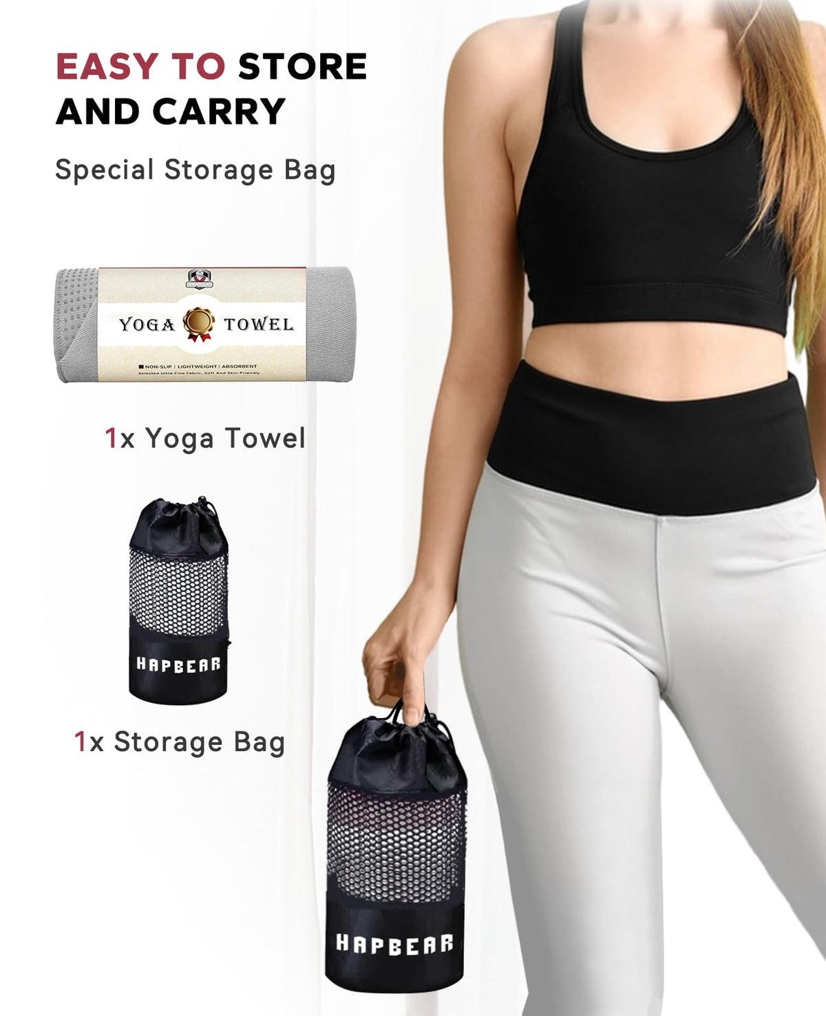 Non Slip Yoga Mat Towel with Grip Dots (Grey)