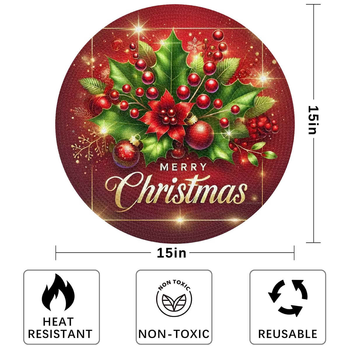 Christmas Woven Placemats Round Placemats Set of 4 for Festival Party (C 001 / 4 pieces)