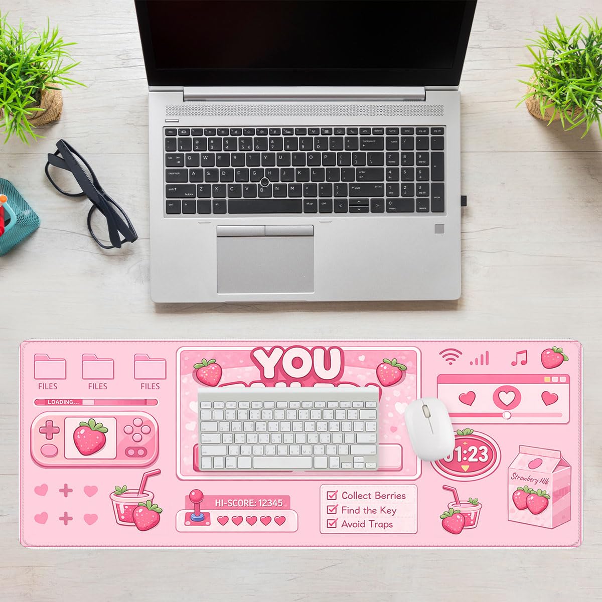 Cute Gamer Gaming Mouse Pad Strawberry Pink Kawaii Aesthetic Mousepad Extended Large Laptop Keyboard Non (31.5" x 11.8" / Cute Gamer)