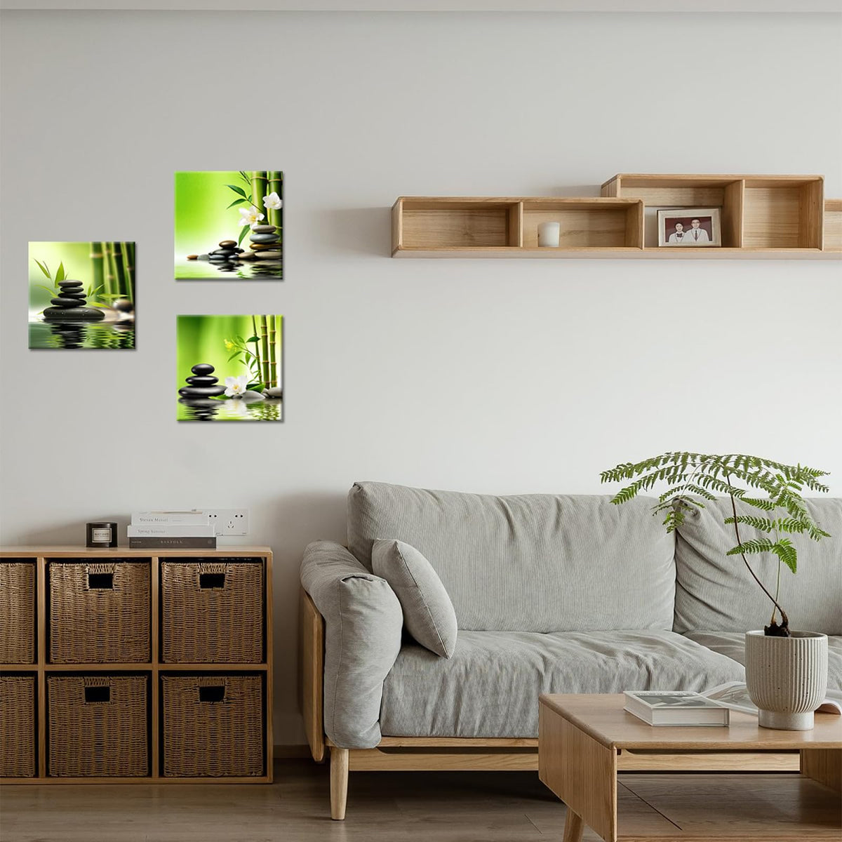 3 Panel Zen Wall Art Still Life SPA Stone Green Bamboo White Flower Pictures Meditation Yoga Wall Decor Natural Green Plant Canvas Artwork for Bedroom Bathroom Decor (Zen 01 / 20"L x 20"W)
