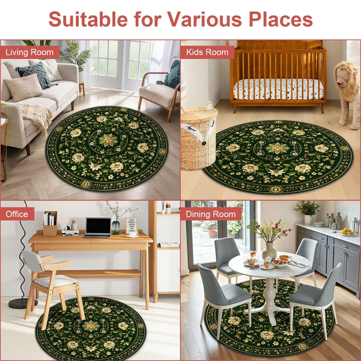 4ft Round Area Rug for Living Room (31 / 4' (Round))
