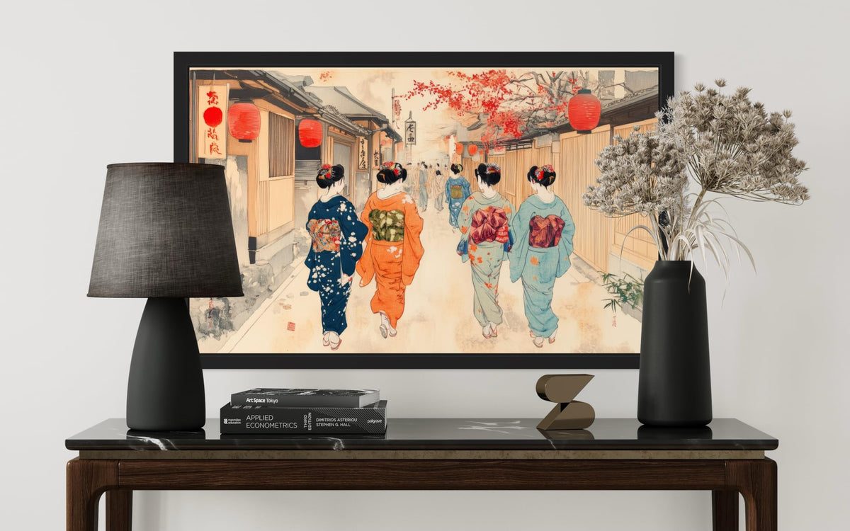 Geishas Black Framed Wall Art Print Poster (Geishas / 24"L x 18"W)