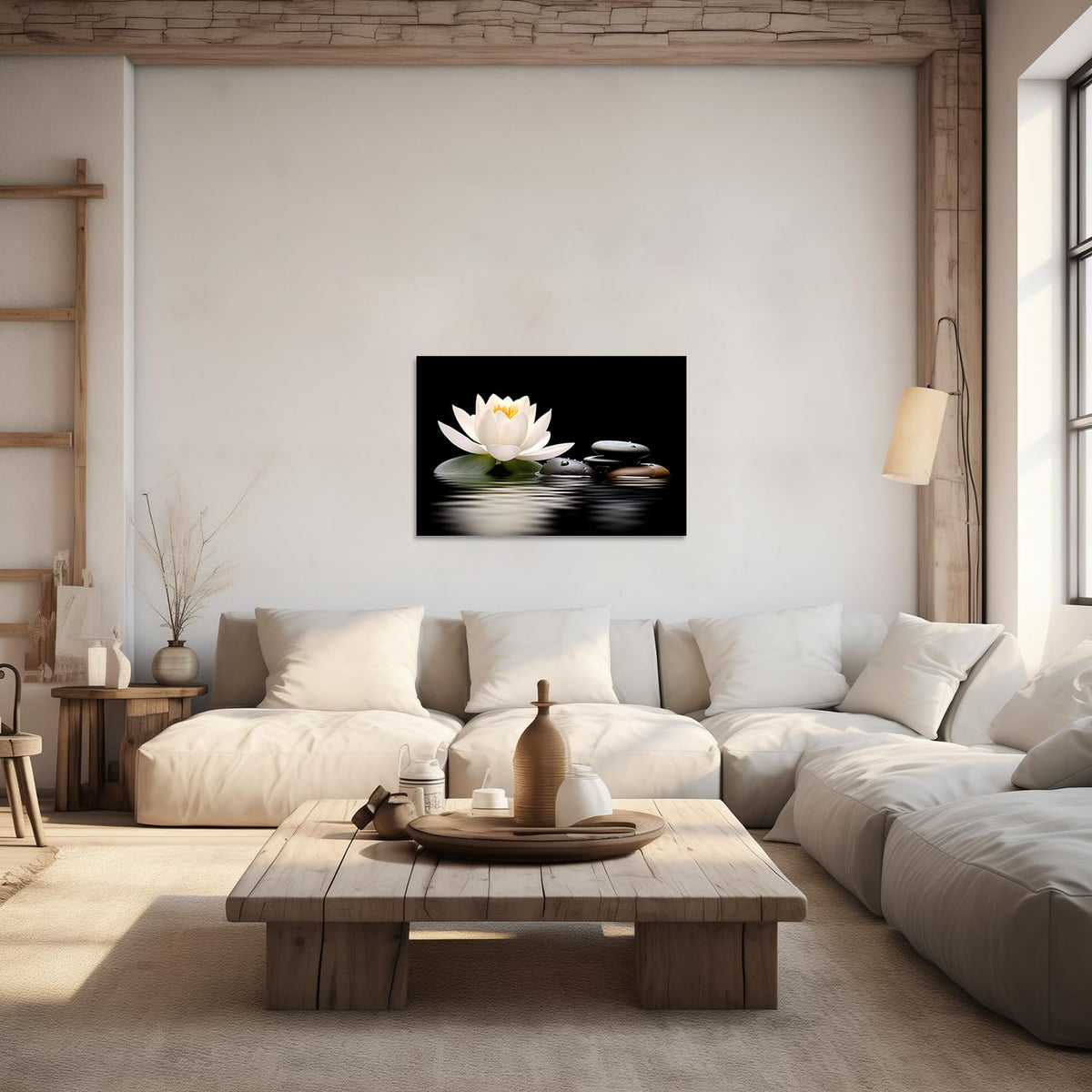 Zen Wall Art Lotus Flowers Stones on Water Pictures Canvas Prints Bathroom Decor Spa Artwork for Yoga Meditation Room Spiritual Gifts (Zen-3 / 12"L x 18"W)