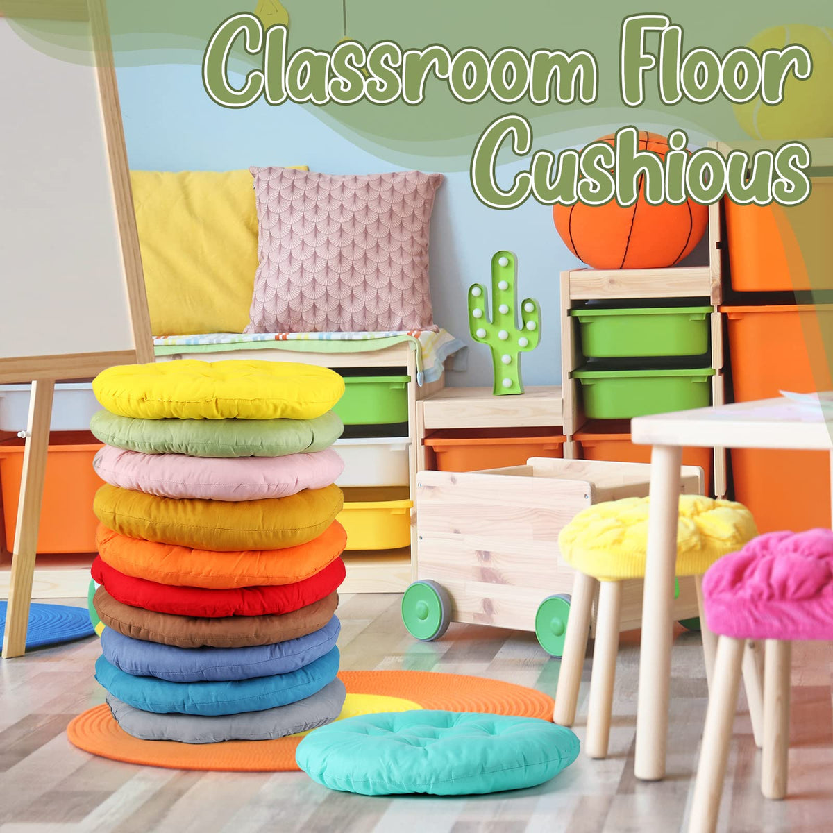 12 Pcs Round Floor Pillows Cushions Seating 16 x 16 Inches Floor Round Cushions for Kids Toddlers Flexible Reading Chair Pillows for Classroom Home School Playing Supplies (Colorful)