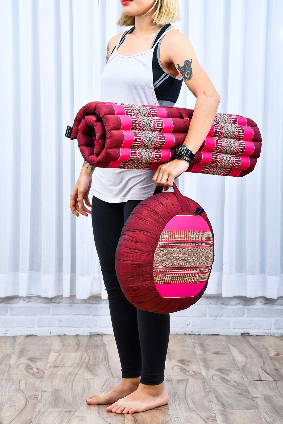 Meditation Cushion Zafu & Zabuton Set 28 x 28 inches Kapok Zazen (Sf29 - Auburn, Pink)