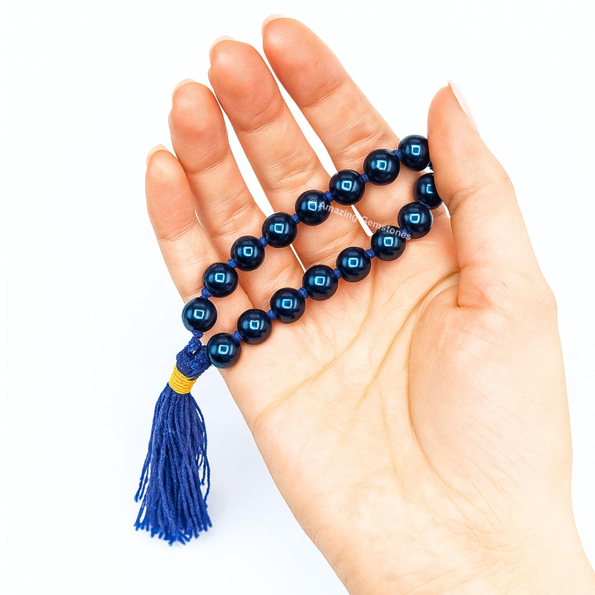 Blue Peacock Hematite Buddhist Prayer Beads Japa Mala with 108 Meditation Beads (Hand Knotted / Blue Peacock Hematite)
