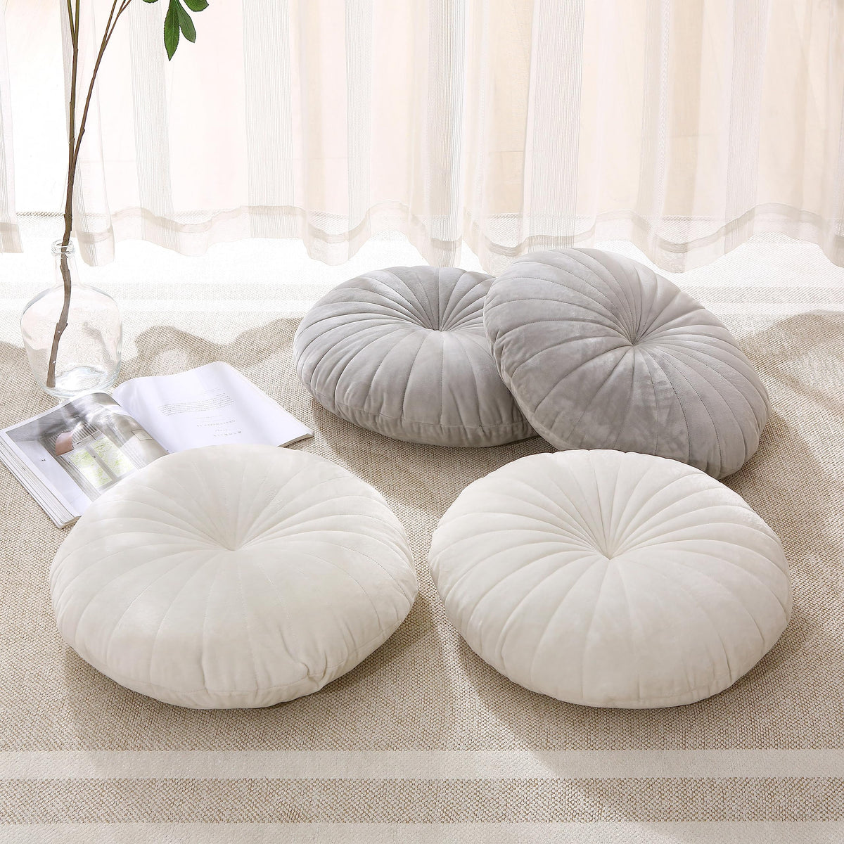 Floor Pillow Meditation Cushion Round Large Floor Pillows Seating for Adults (Beige / 18inches)