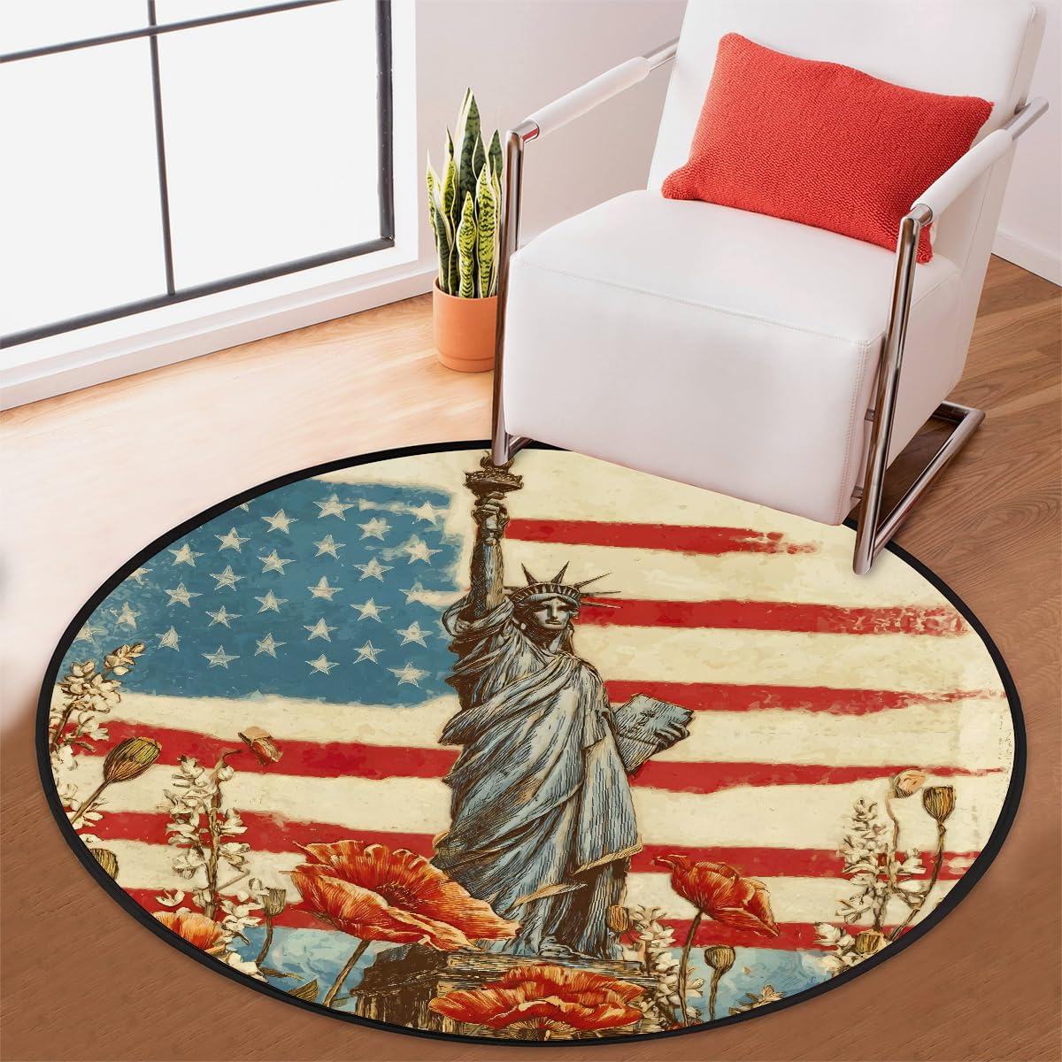 3 Ft Flag Floral Round Rug Circle Area Rugs Circular Door Mat for Indoor (Color39 / 3' (Round))