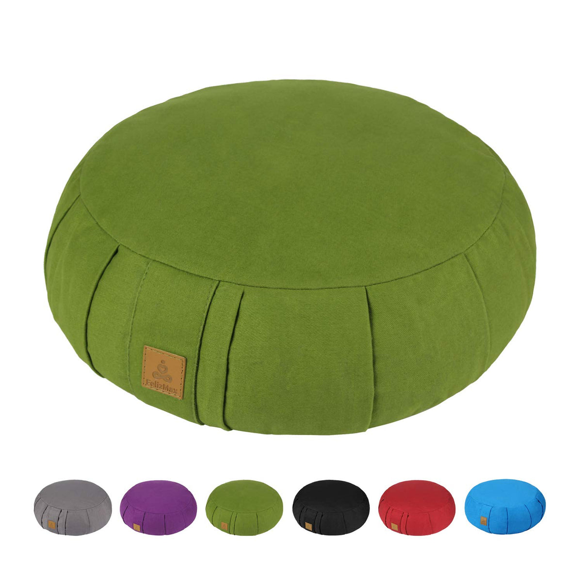 Round Zafu Meditation Cushion D=16" H=5.5" Zabuton Meditation Pillow Yoga Bolster Yoga Pillow Floor seat Zippered Organic Cotton Cover Natural Buckwheat Kneeling Pillow (Green)