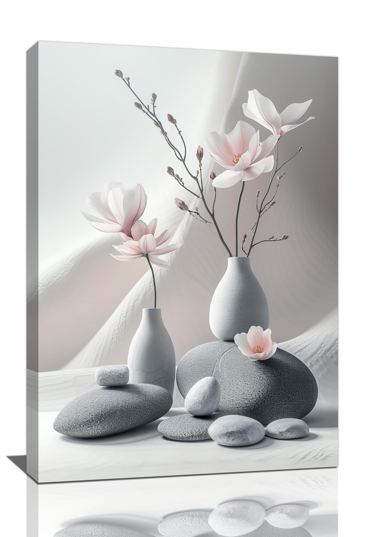 Zen Wall Art Bathroom Pictures Wall Decor Zen Paintings Canvas Pebble Stone Spa Artwork Grey Blush Modern Home Decorations for Meditation Spiritual Yoga Bedroom Living Room 16"x24" (Stone-3 / 24"L x 16"W)