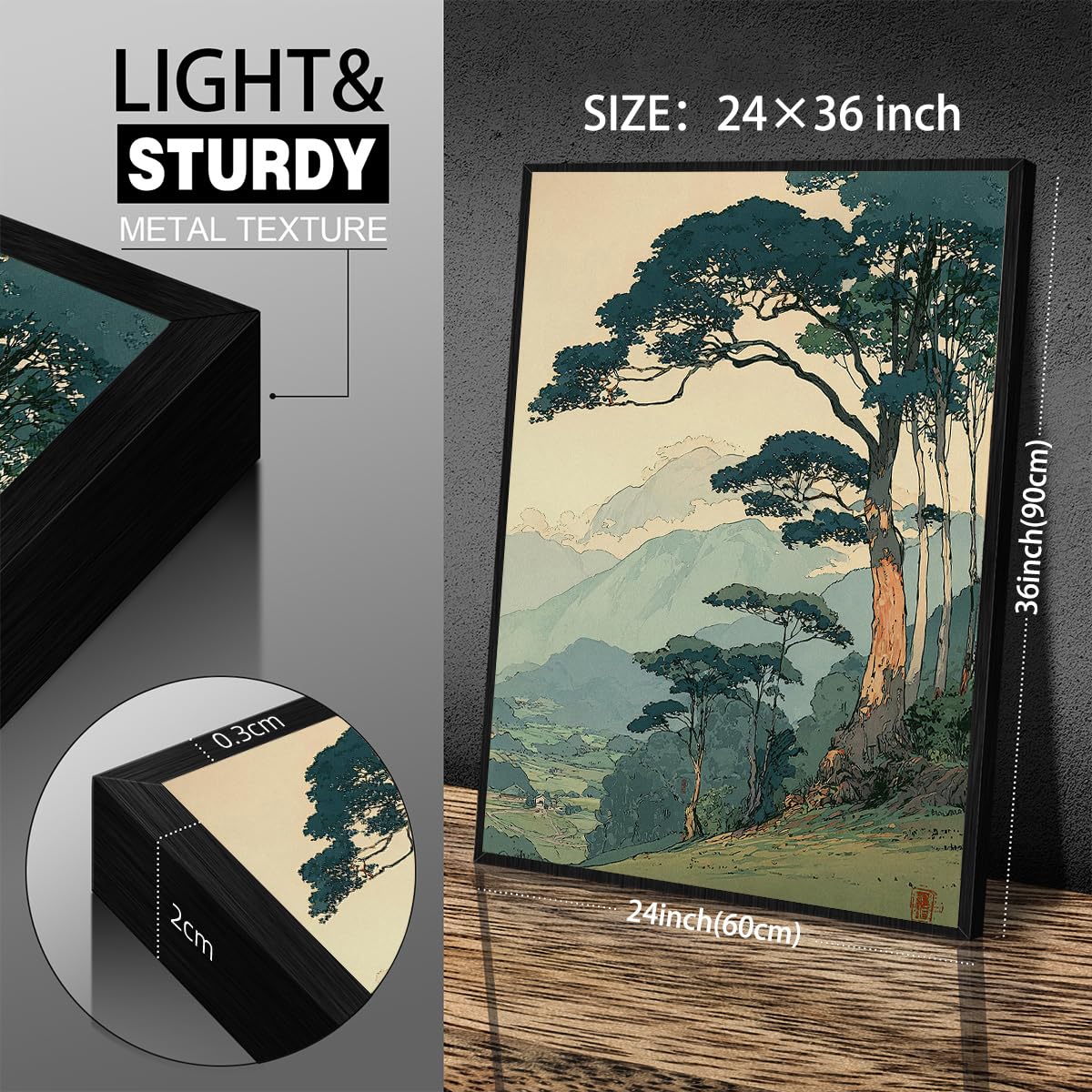 Japanese Forest Black Framed Wall Art Asian Tranquil Mountain Landscape Posters 24x36 inch Vintage Nature Tree Scene Prints Modern Ukiyo (Black Framed / Japanese Prints / 36"L x 24"W)