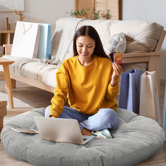Extra Large Floor Pillow 35 Inch Round Circle Chair Floor Meditation Cushion Papasan Swing Cushion for Adults Oversized Playroom Pillows Big Pillow for Yoga Living Room Sofa (Gray / Classic)