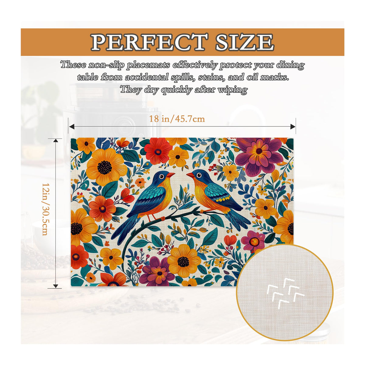 Bird Flower Placemats Set of 6 (Bird Flower Mexican Style)