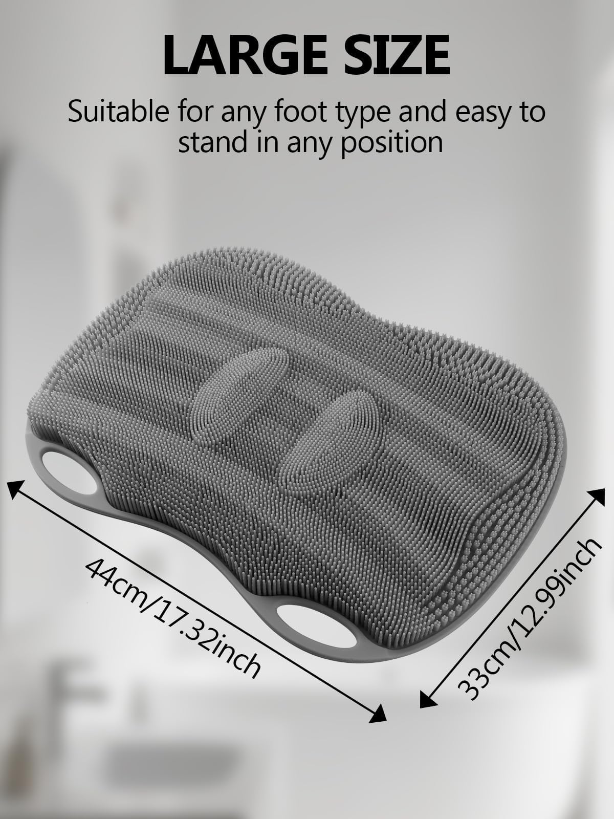 Silicone Shower Foot Scrubber Mat with Non Slip Suction Cups (Grey)