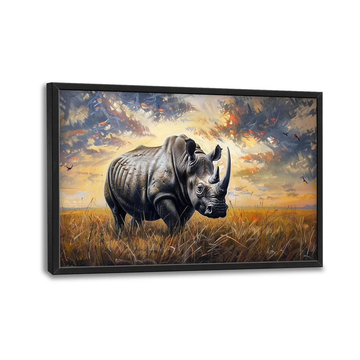 Rhino Large Wall Art Rustic Cool Wild Animal Rhinoceros Pictures Sunset Field Landscape Wall Decor Canvas Print Painting Artwork for Bathroom Living Room Bedroom 36L x 24W (Rhino / 36"L x 24"W)