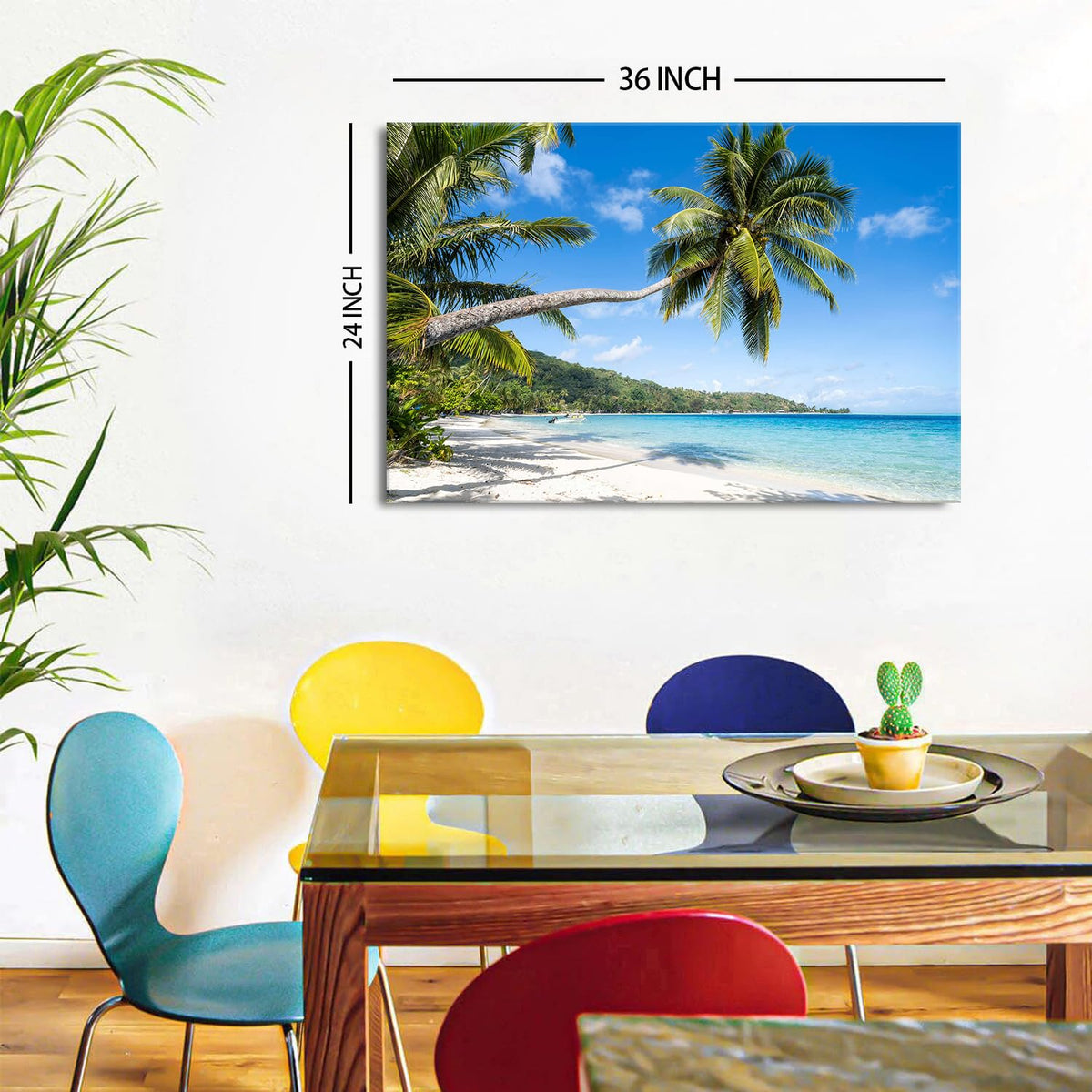 Beach Palm Tree Canvas Wall Art Coastal Wall Decor Nature Landscape Painting for Living Room Bedroom Ocean Seascape Pictures Coconut Palms Poster Modern Artwork Kitchen Office Home Decorations 24x36” (36"L x 24"W / Seascape)